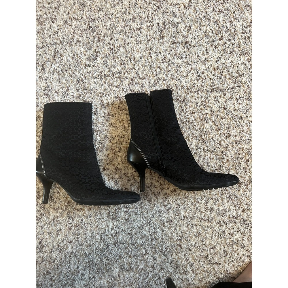 Coach Black Canvas C-print Booties Size 6 Made In Italy 2 3/4" Heel